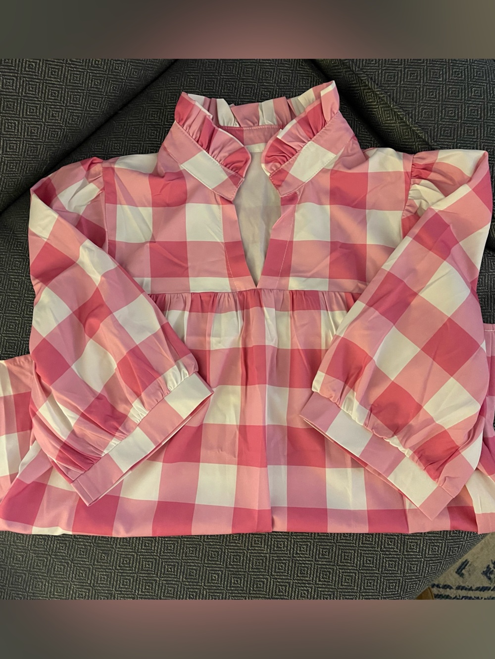 Pink & White Gingham Puff Sleeve Blouse